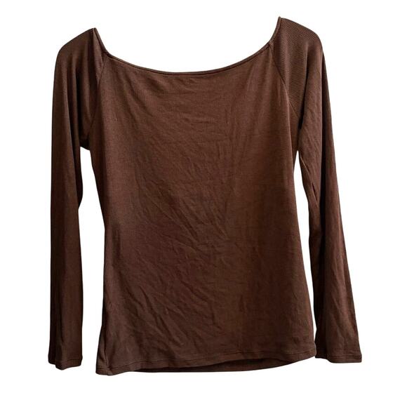 Klassy Network Bra Free Top XL Brown Ribbed Boat Neck Brami Tee Basic Layering - Picture 7 of 7